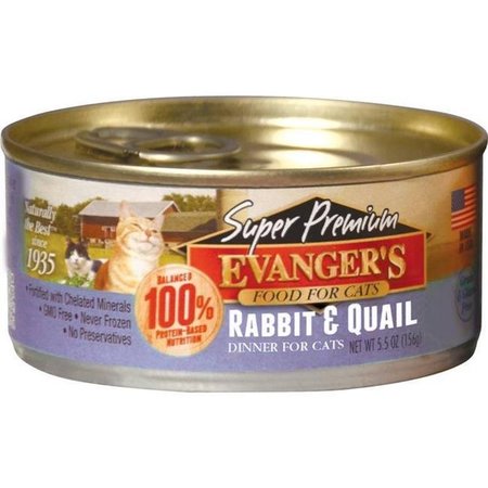 Evangers Pet Food Evangers Pet Food 884053 5.5 oz Super Premium Rabbit & Quail Dinner for Cats - Pack of 24 884053